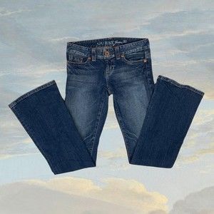 womens y2k low rise dark wash boot cut guess denim jeans